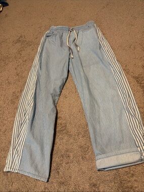 ASKK NY Light Blue & White Striped Straight-Leg Pants
